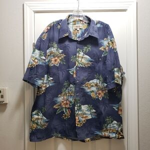 Vtg Campia Moda Hawaiian Camp Shirt Dark Blue Tropical Palm Trees Outrigger XXL